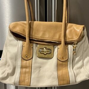 B. Makowsky Tan and Cream Shoulder Bag